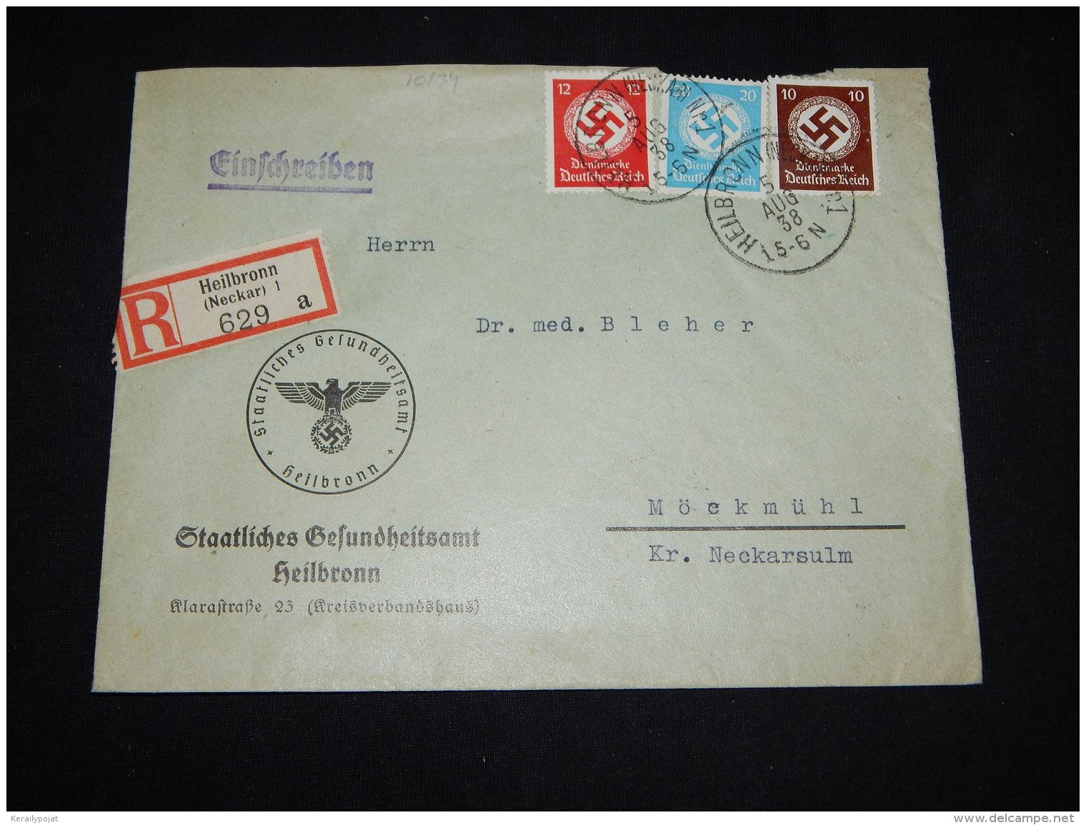 Germany 1938 Heillbron Registered Cover__(L-10134) - Briefe U. Dokumente