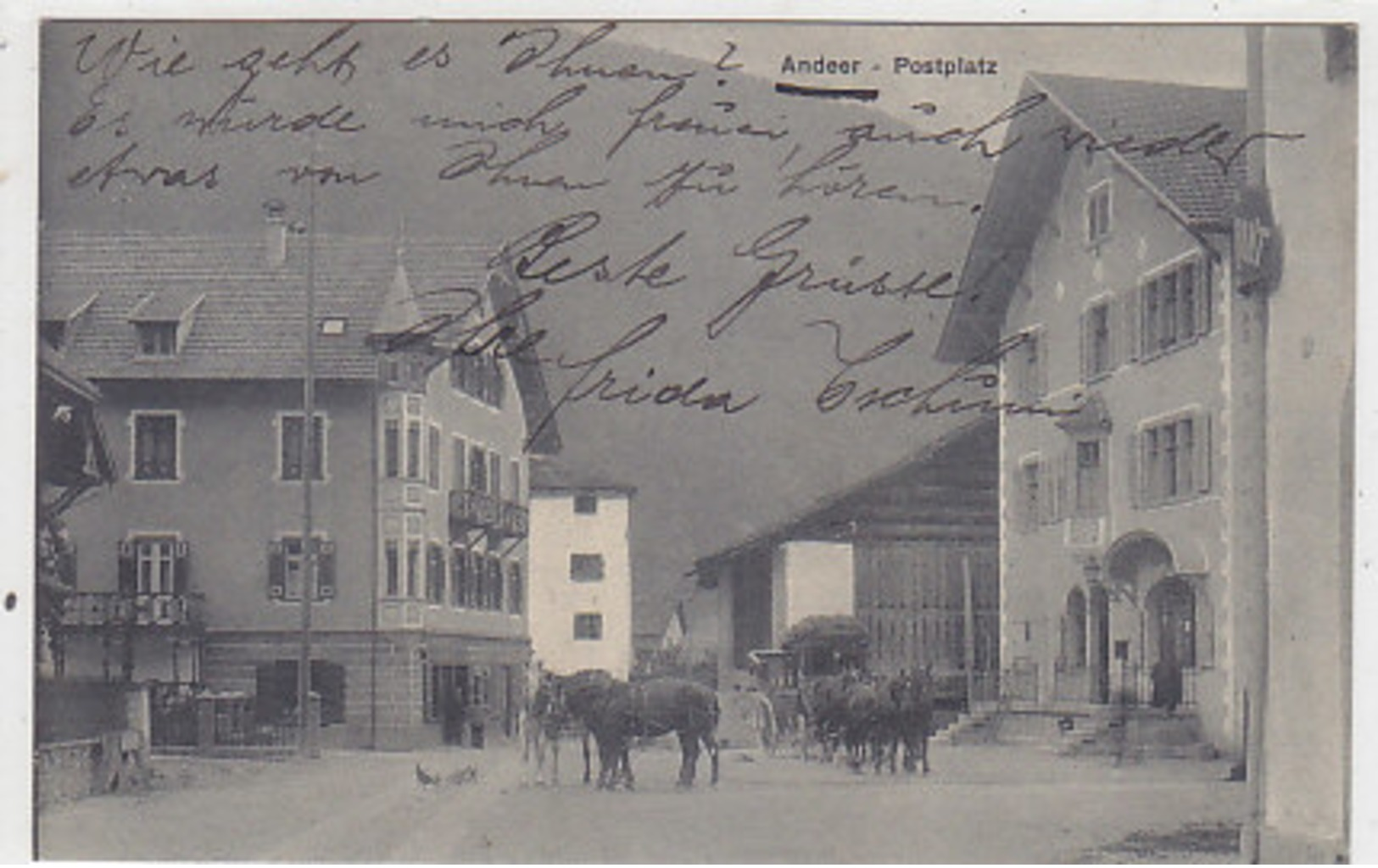 Andeer - Postplatz Mit Postkutsche - 1913       (P-105-50205) - Andeer