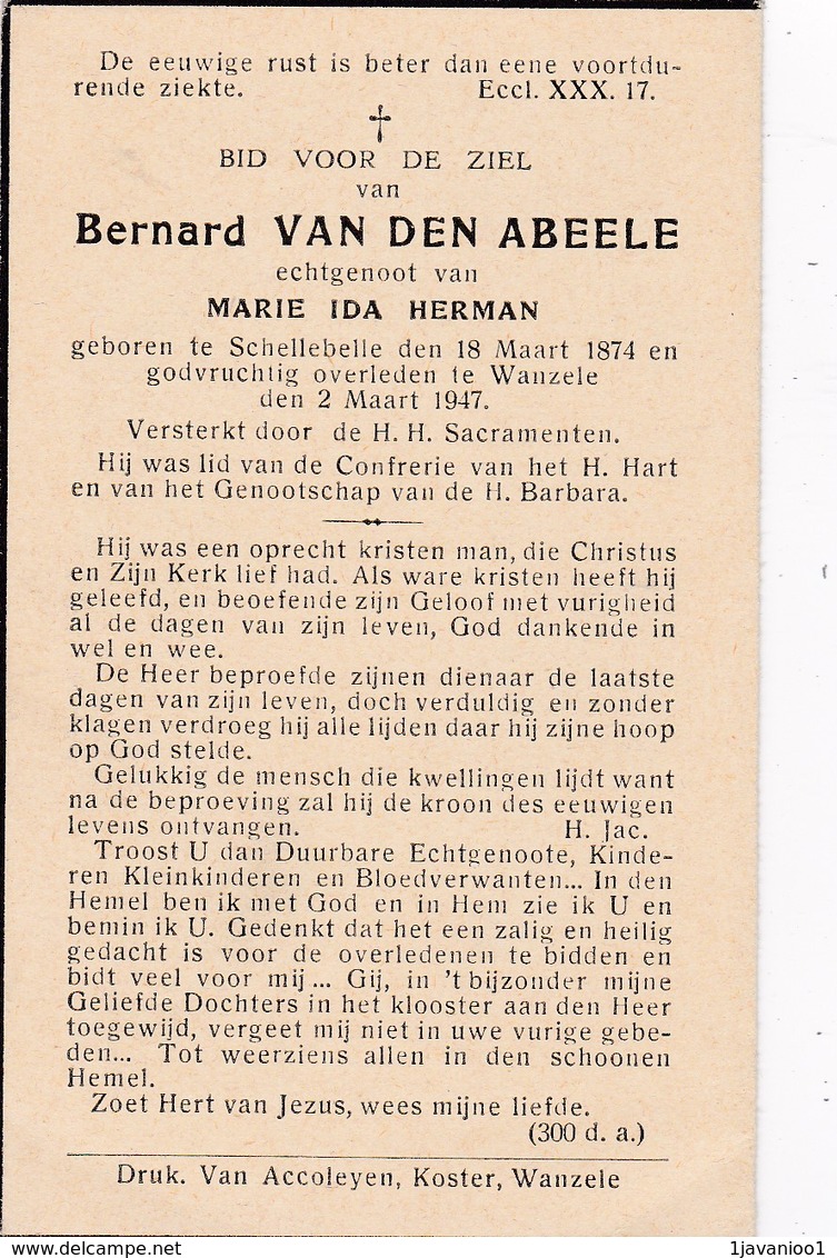 Schellebelle, Wanzele, 1947, Bernard Van Den Abeele, Herman - Santini