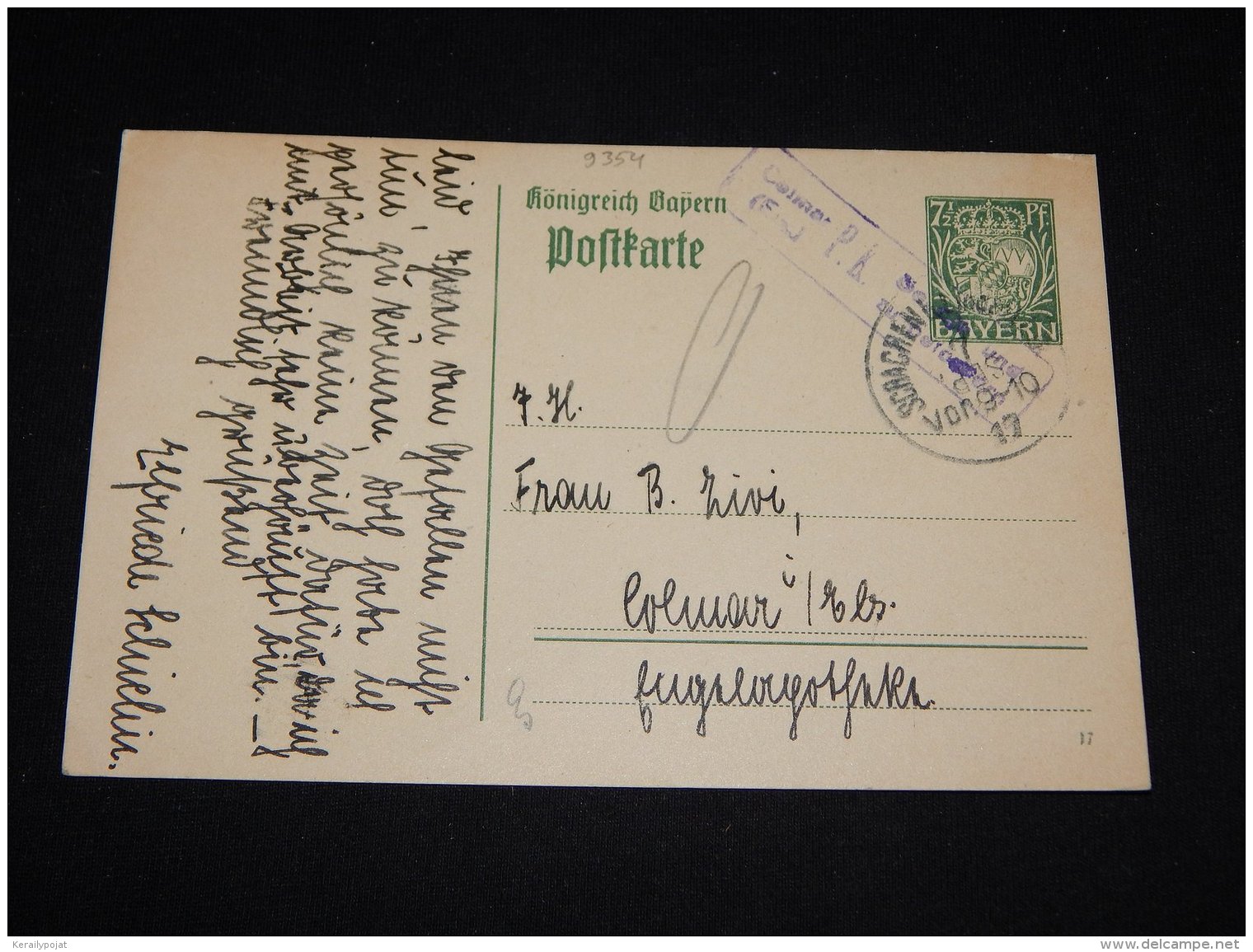 Germany Bayern 1917 7,5 Green Censored Stationery Card__(L-9354) - Sonstige & Ohne Zuordnung
