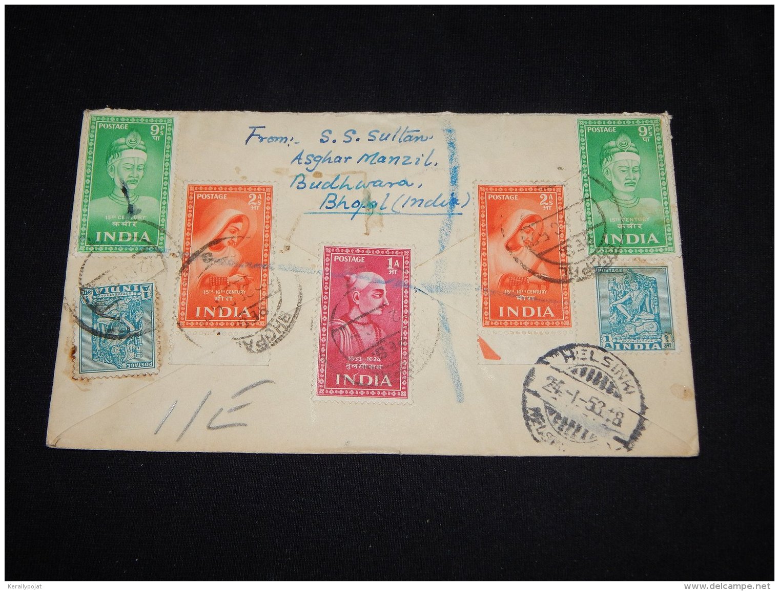 India 1953 Bhopai Registered Cover To Finland__(L-8768) - Storia Postale