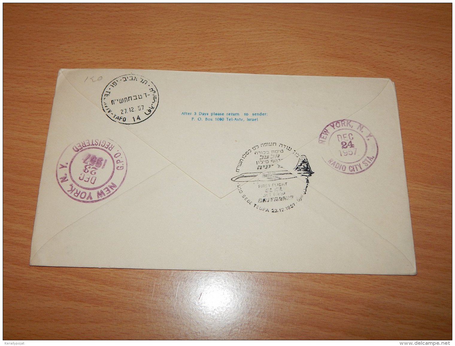 Israel 1957 El Al First Flight Lod-New York__(L-7910) - Storia Postale