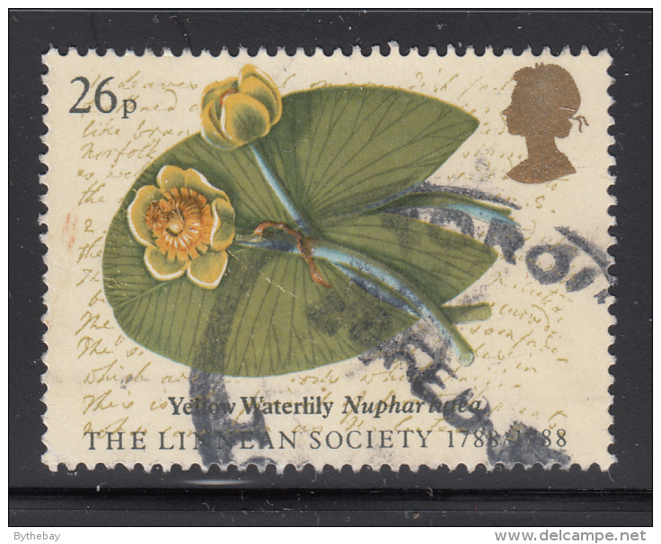 Great Britain 1988 Used Scott #1202 26p Yellow Waterlily Linnean Society - Oblitérés
