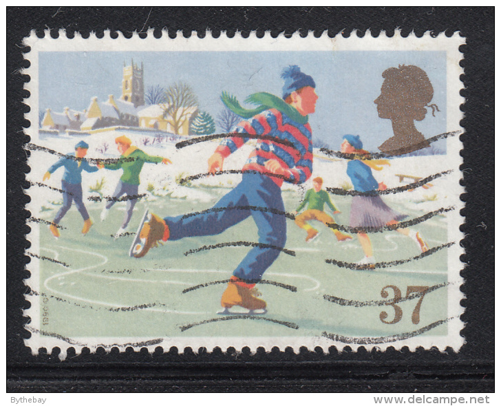 Great Britain 1990 Used Scott #1344 37p People Skating Christmas - Usati