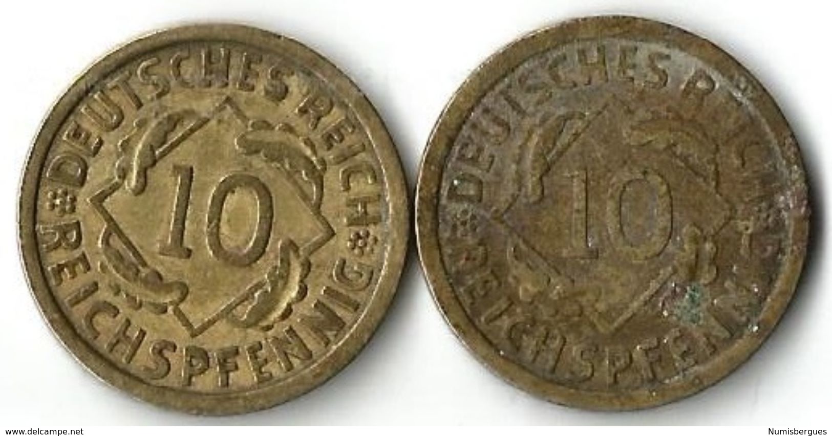 Lot 2  Pièces De Monnaie 10 Reichspfennig 1924 A -1929 A - 10 Rentenpfennig & 10 Reichspfennig