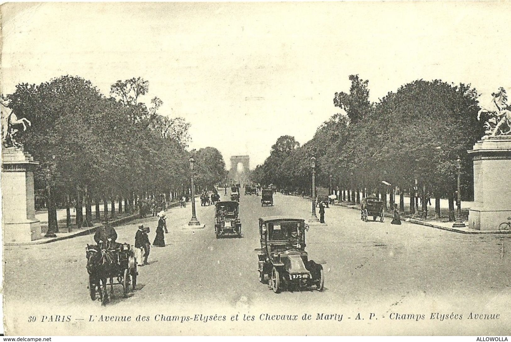 434 "PARIS,L'AVENUE DES CHAMPS ELYSE'ES ET LES CHEVAUX DE MARTY"-  CART ORIG ANIMATA CON VETTURE E CALESSE-SPEDITA - Champs-Elysées