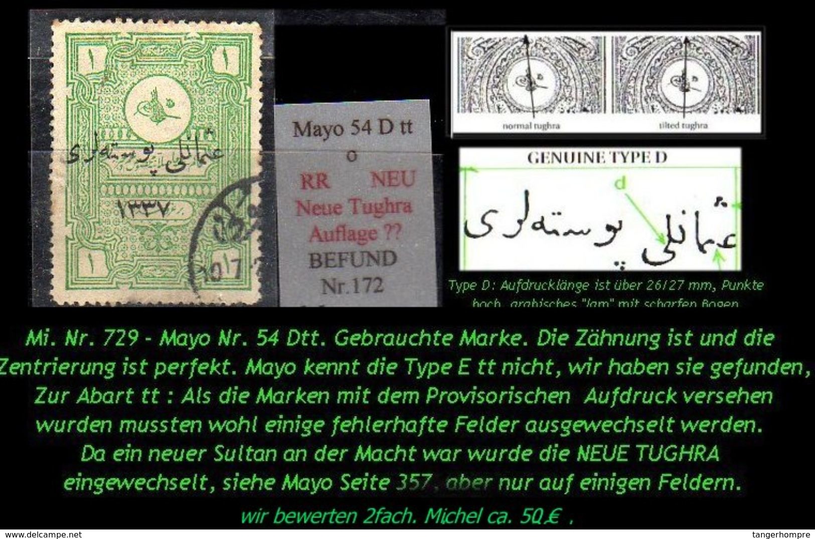 TURKEY , EARLY OTTOMAN SPECIALIZED FOR SPECIALIST, SEE...Mi. Nr. 729 - Mayo 54 Dtt - 1920-21 Anatolie