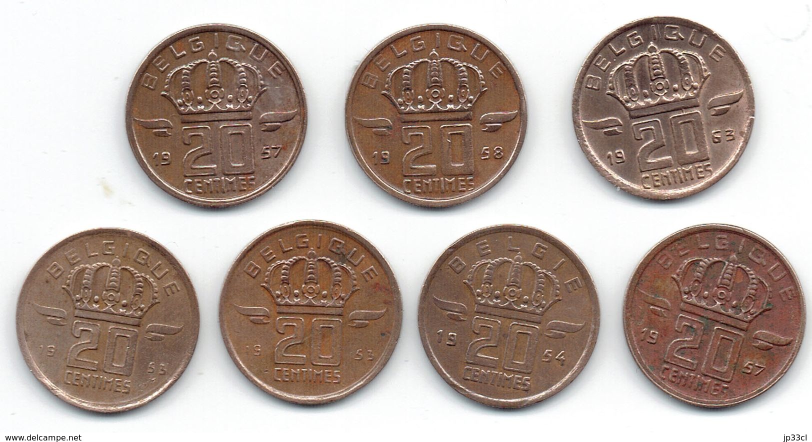 Belgique Lot De 7 Pièces De 20 Centimes 1953 (2x), 1954, 1957 (2x), 1958, 1963 - 20 Centimes