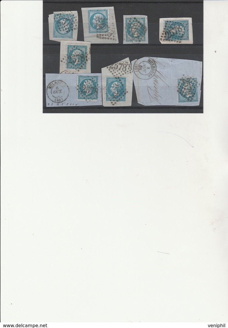 FRANCE - TIMBRES N° 22 SUR FRAGMENT -10 EXEMPLAIRES -OBLITERATION GROS CHIFFRES 2578- MULHOUSE - Andere & Zonder Classificatie