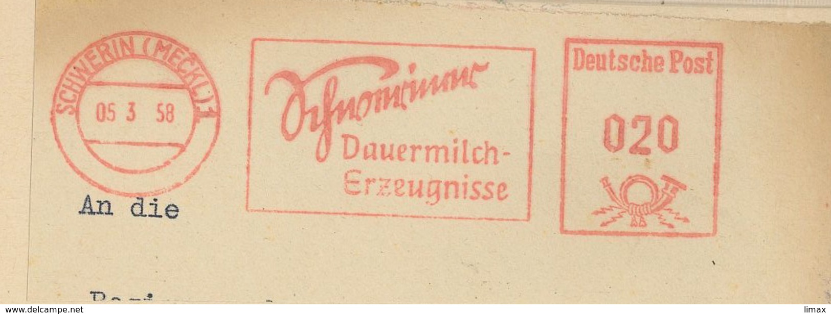 Schwerin Mecklenburg Dauermilch Erzeugnisse Milch 5.3.58 - Altri & Non Classificati