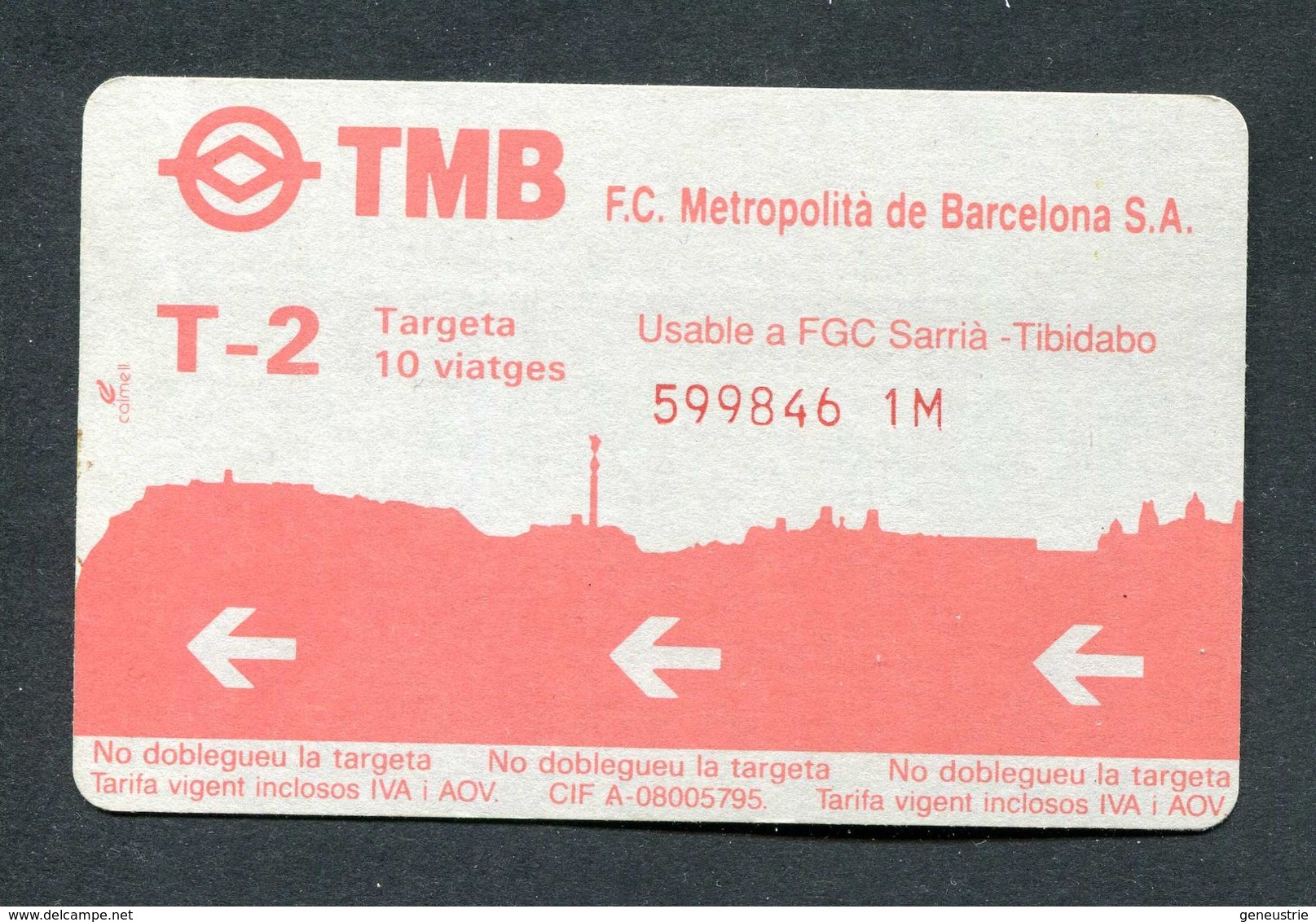 Ticket De Métro De Barcelone "TMB F.C. Metropolita De Barcelona S.A. - Billet De Transport - Europe