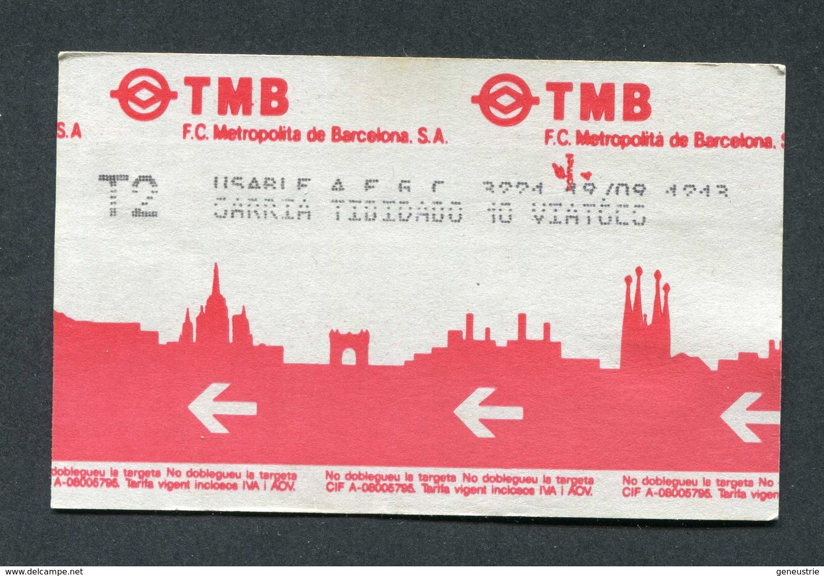 Ticket De Métro De Barcelone "TMB F.C. Metropolita De Barcelona S.A. - Billet De Transport - Europe