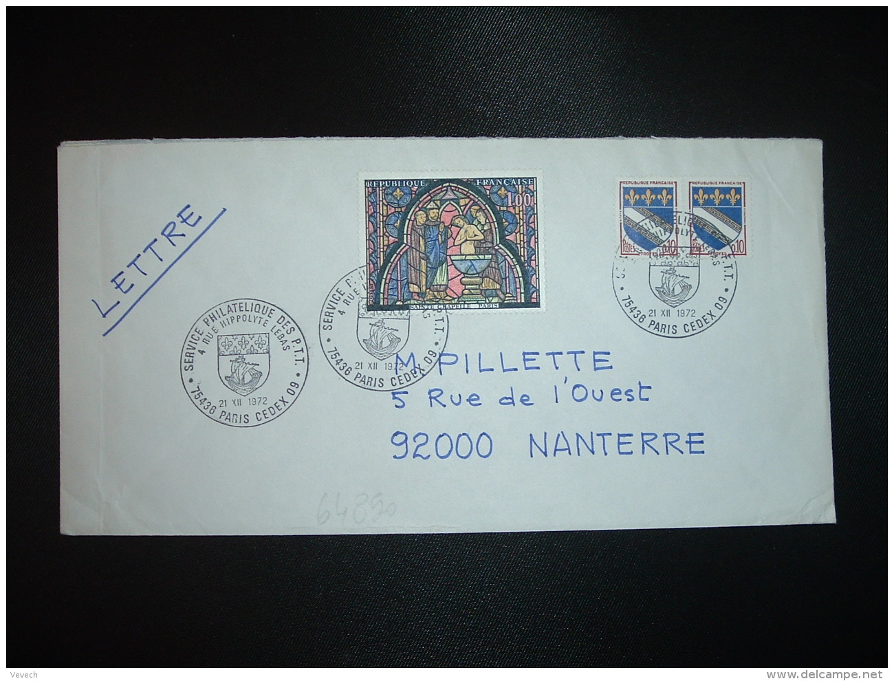 LETTRE TP SAINTE CHAPELLE PARIS 1,00 + TROYES 0,10 Paire OBL.21 XII 1972 PARIS CEDEX 09 SERVICE PHILATELIQUE DES PTT - Posttarife