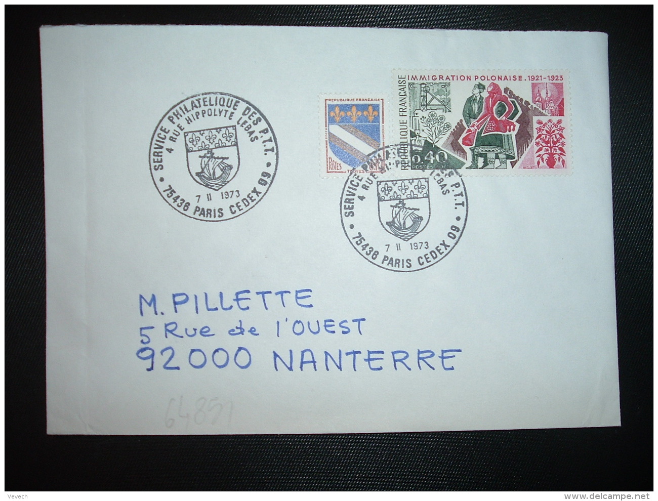 LETTRE TP IMMIGRATION POLONAISE 0,40 + TROYES 0,10  OBL.7 II 1973 PARIS CEDEX 09 SERVICE PHILATELIQUE DES PTT - Tarifs Postaux