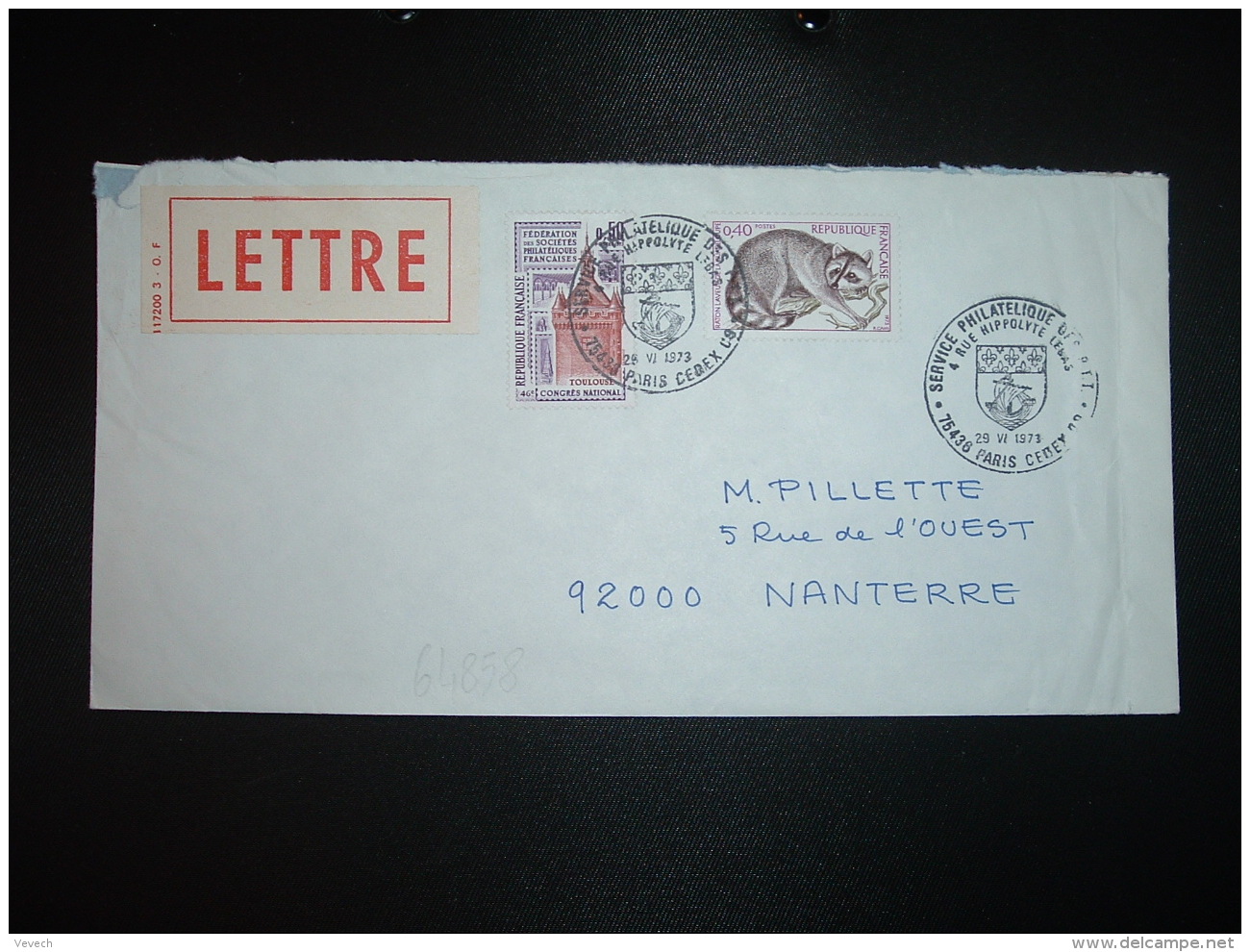 LETTRE TP TOULOUSE 0,50 + RATON LAVEUR 0,40 OBL.29 VI 1973 PARIS CEDEX 09 SERVICE PHILATELIQUE DES PTT - Posttarife