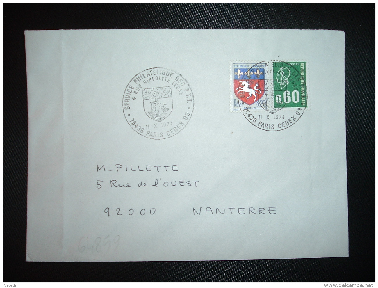 LETTRE TP M. DE BEQUET 0,60 + ST LO 0,20 OBL.11 X 1974 PARIS CEDEX 09 SERVICE PHILATELIQUE DES PTT - Tarifs Postaux