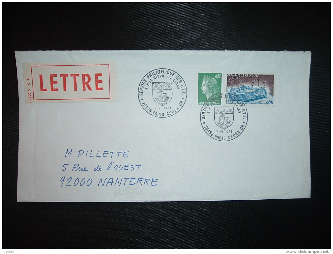 LETTRE TP 24 HEURES DU MANS 0,60 + M. DE CHEFFER 0,30 OBL.7 VI 1973 PARIS CEDEX 09 SERVICE PHILATELIQUE DES PTT - Posttarife