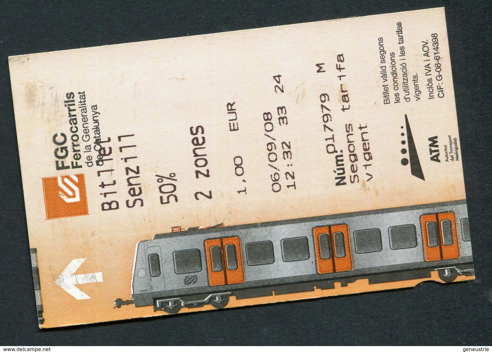 Ticket De Train De Barcelone "FGC Ferrocarrils" Billet De Transport - Europa