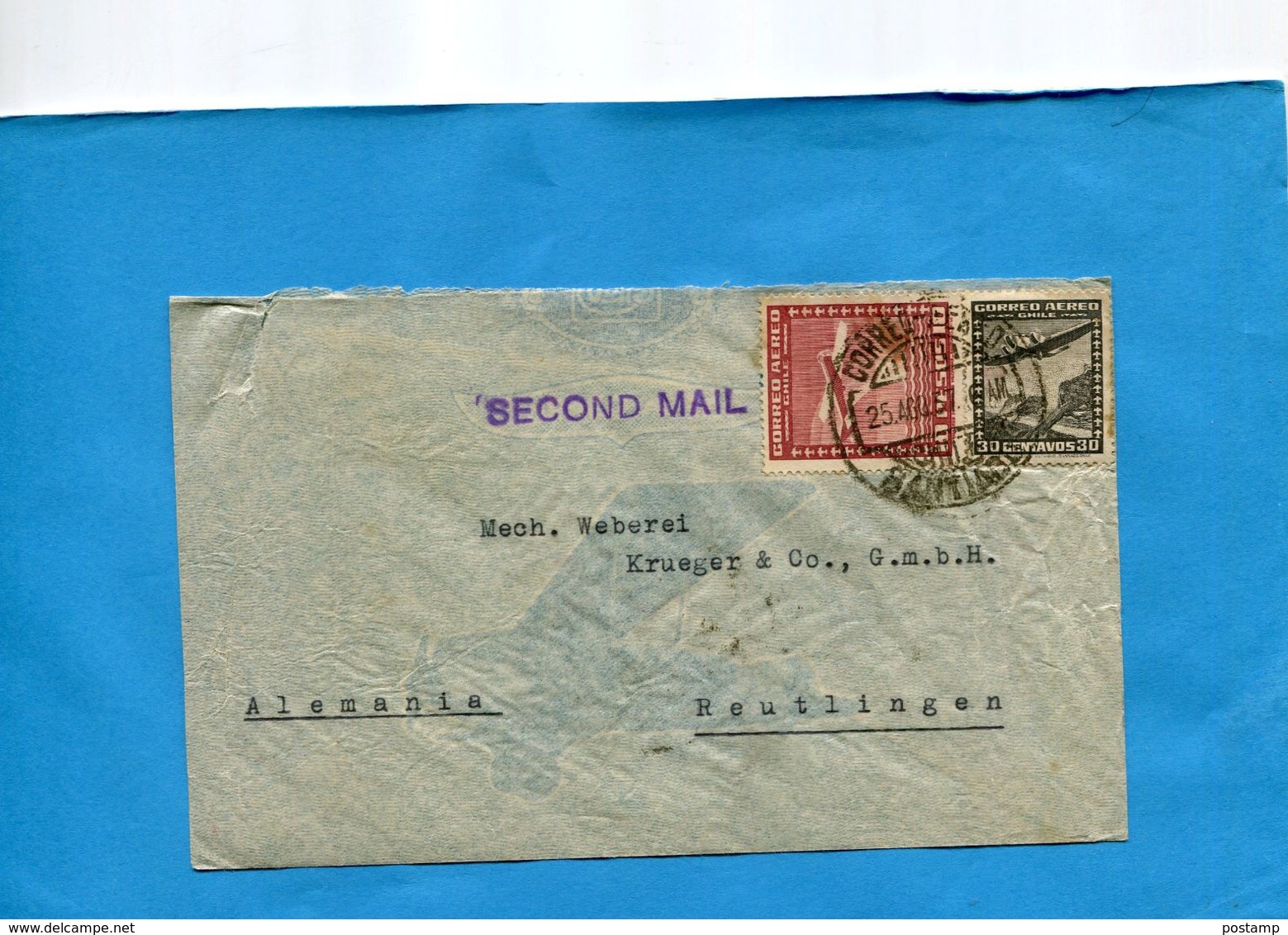 CHILI-letter -AVION->Allemagne-cad 1937-2 Stamps Aero - Equateur