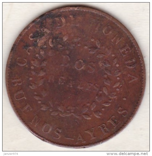 ARGENTINE. BUENOS AIRES. 2 REALES 1844. Copper .KM# 8 - Argentine