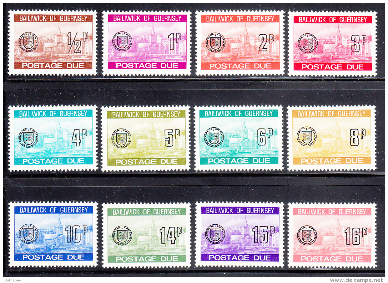 Guernsey 1977-80 MNH Scott #J18-#J29 Set Of 12 Town Church, St. Peter's Port - Guernesey