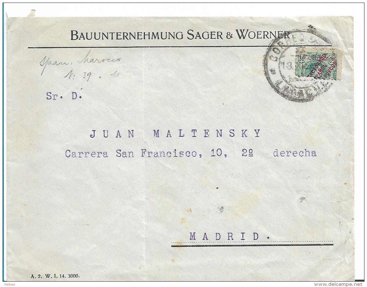 SPM009 / Spanisch-Marocco, ,  Brief Mit Halbierung Von 1920 , Überdruck 15 Cs. Auf 30 Cs. Larache 1920 - Spanisch-Marokko