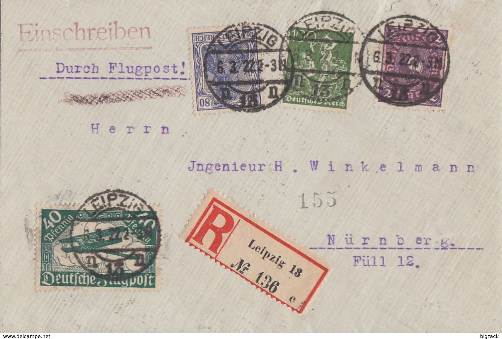 DR R-Luftpost-Brief Mif Minr.112,149,187,191 Leipzig 6.3.22 - Briefe U. Dokumente