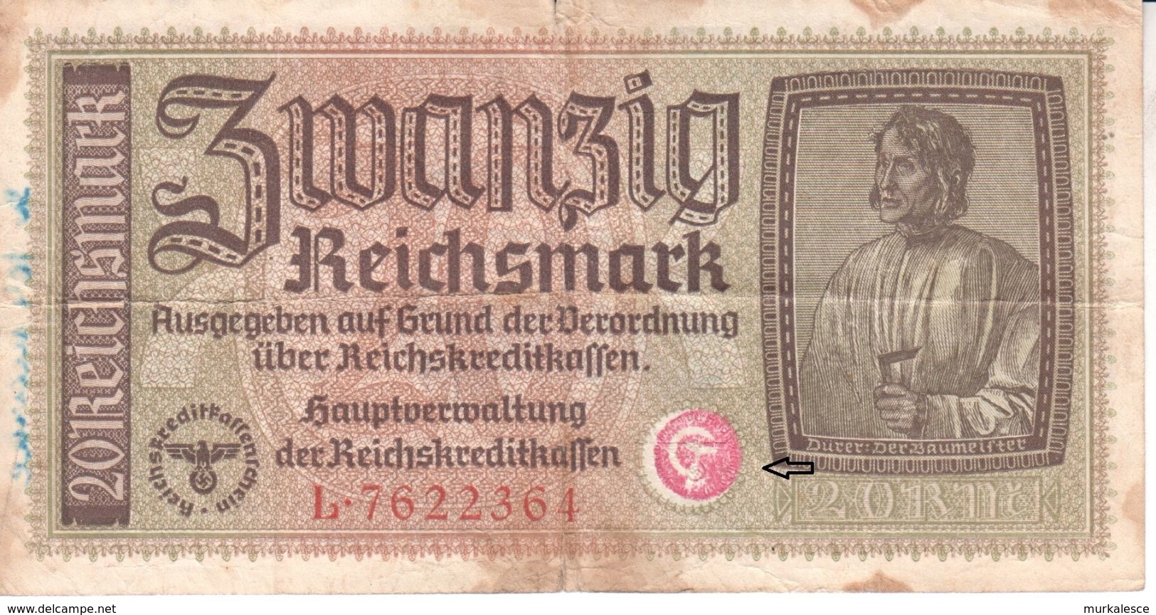 0817    DEUTSCHE  BESETZUNG   JUGOSLAWIEN  KOMMUNISTISCH   STEMPEL - 20 Reichsmark