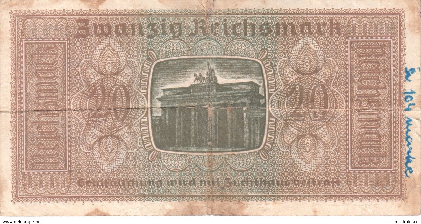 0817    DEUTSCHE  BESETZUNG   JUGOSLAWIEN  KOMMUNISTISCH   STEMPEL - 20 Reichsmark