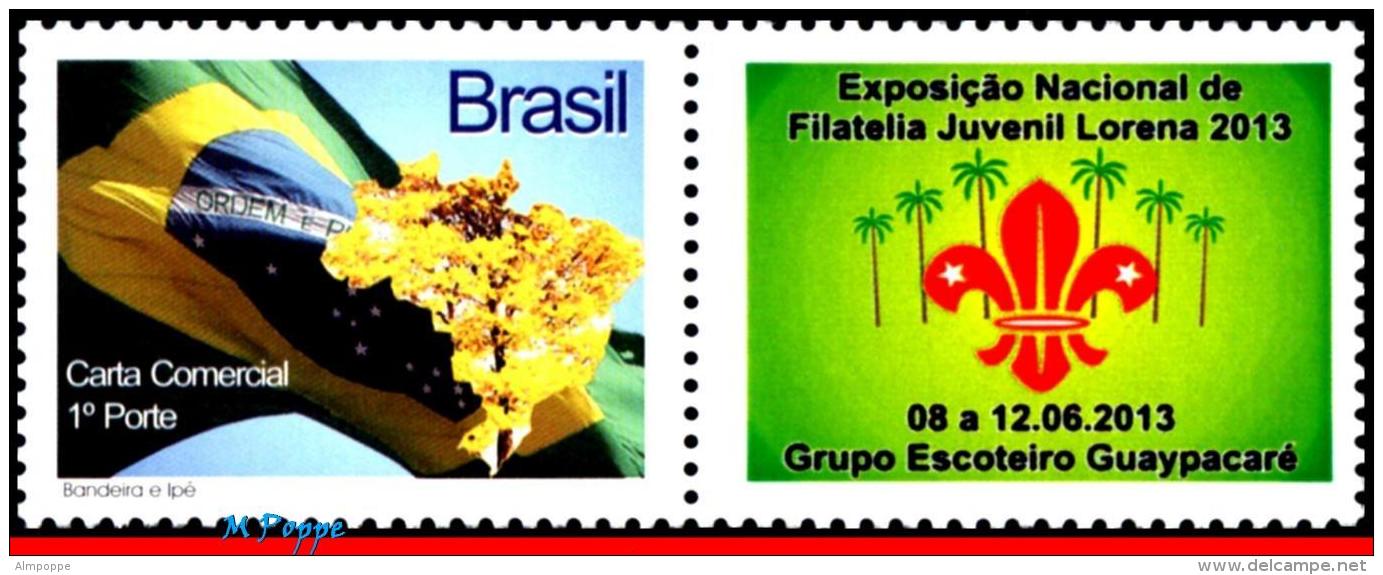 Ref. BR-3080M-5 BRAZIL 2009 FLAGS, IPE WOOD HO, GUAYPACARE, SCOUT GROUP, MAPS, PERSONALIZED MNH 1V Sc# 3080M - Nuevos