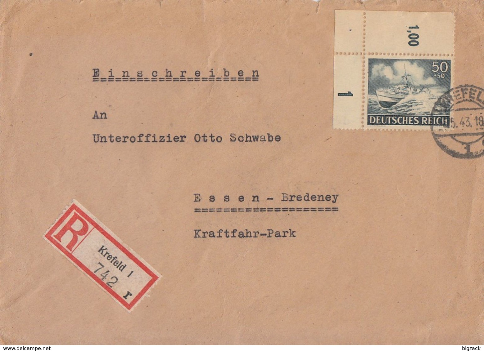 DR R-Brief EF Minr.842 OER Krefeld 2.5.43 - Briefe U. Dokumente