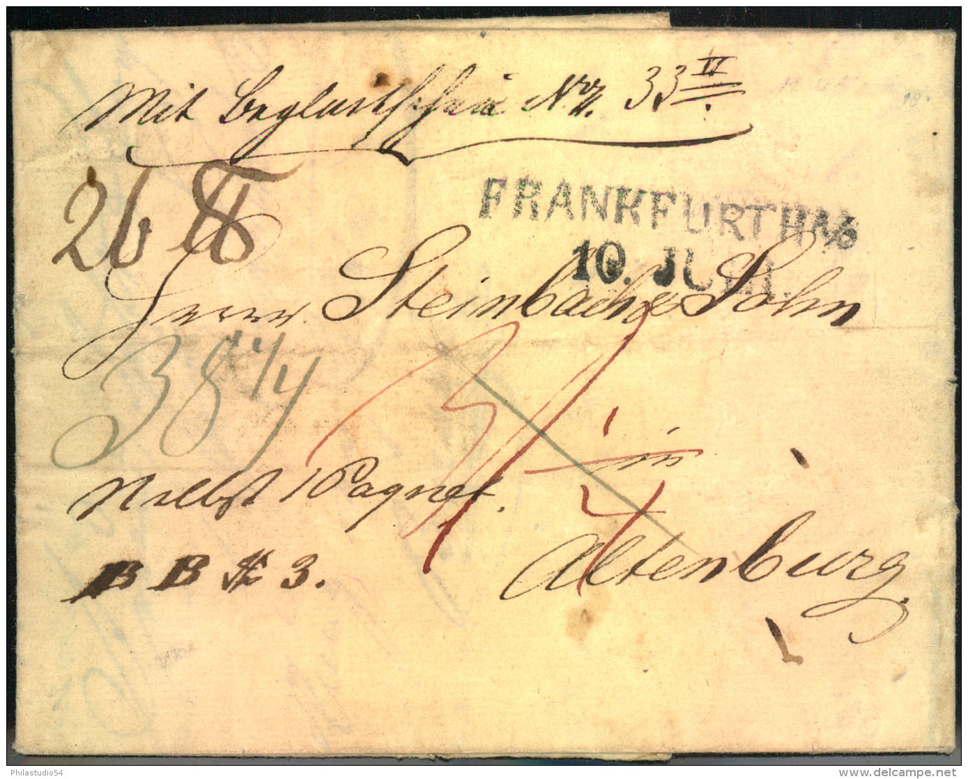 1829, Paketbegleitbrief Ab FRANKFURT A. O. Minimale Knitter. - Prephilately