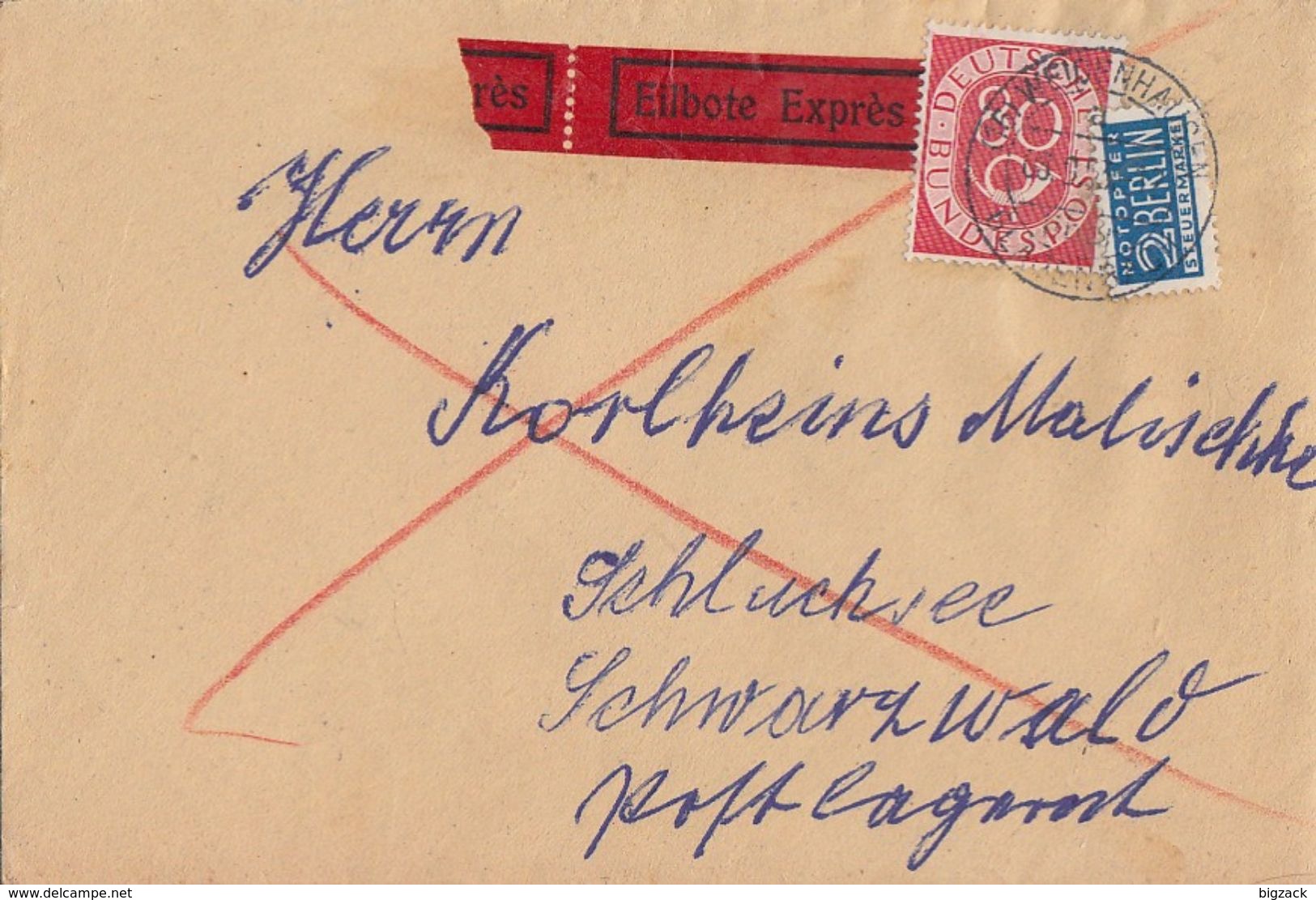 Bund Brief Eilbote EF Minr.137 Weidenhausen 8.9.53 Gel. Nach Schluchsee - Briefe U. Dokumente