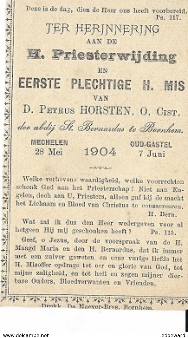 VR3/ 1e H.MIS TE OUD GASTEL 1904 DOOR PATER PETRUS HORSTEN ABDIJ TE BORNEM     AFBEELDING S.BERNARDUS - Religion & Esotericism