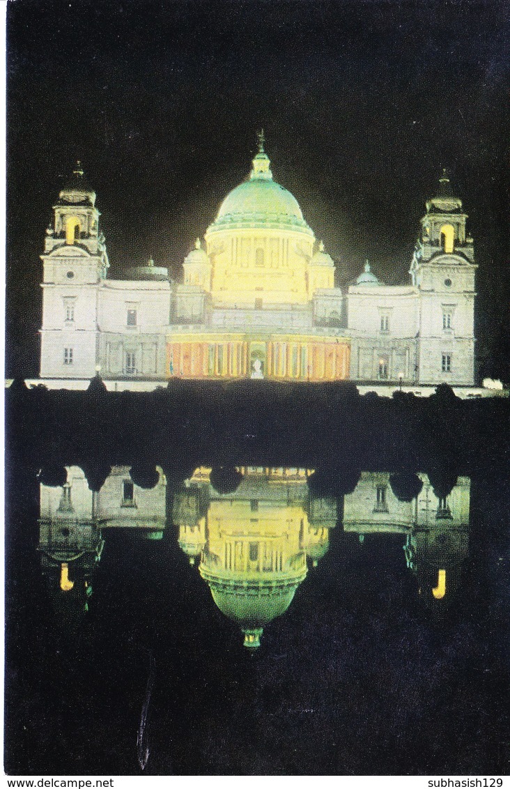 INDIA : COLOUR PICTURE POST CARD : TOURISM : VICTORIA MEMORIAL, CALCUTTA / KOLKATA : FRONT VIEW, ILLUMINATION 1988 - India