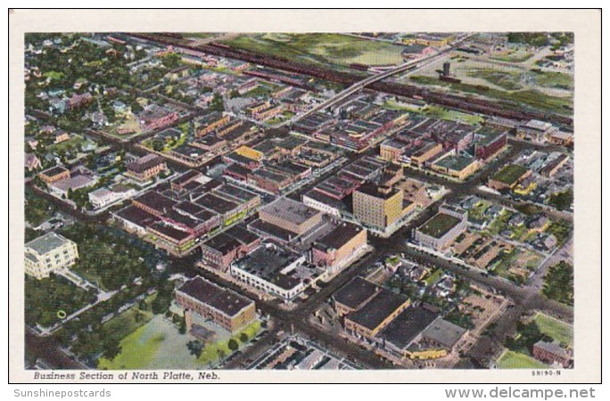 Nebraska North Platte Aerial View Of Business Section Curteich - North Platte
