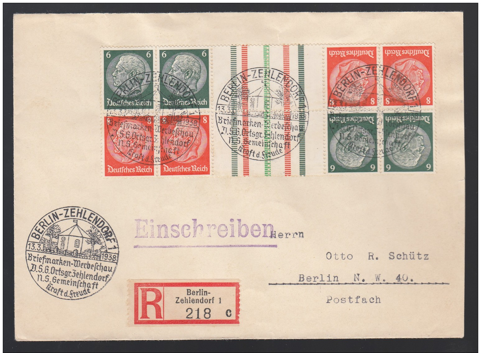 DR Einschreiben Zusammendruck Sonderstempel 1938 Berlin Zehlendorf Nach Berlin NW 40 K260 - Briefe U. Dokumente