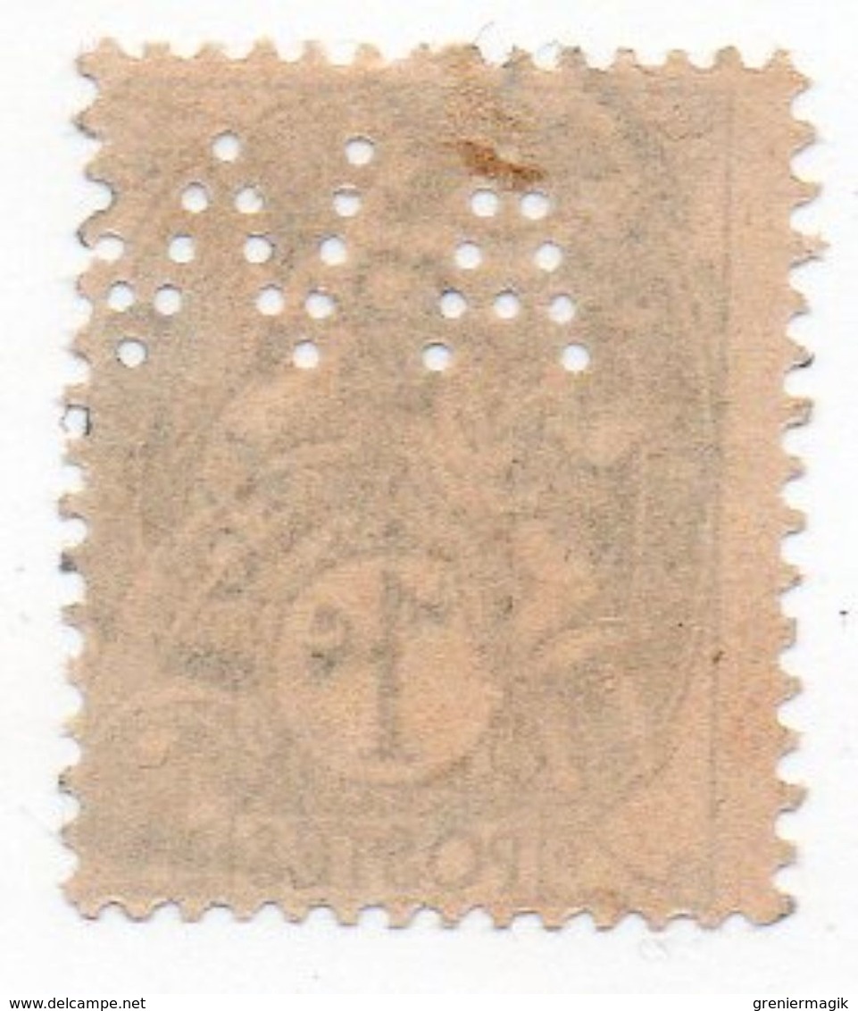 France - N°107 Type Blanc 1 Centime Gris Perforé A W - (AW) Perfin - Autres & Non Classés