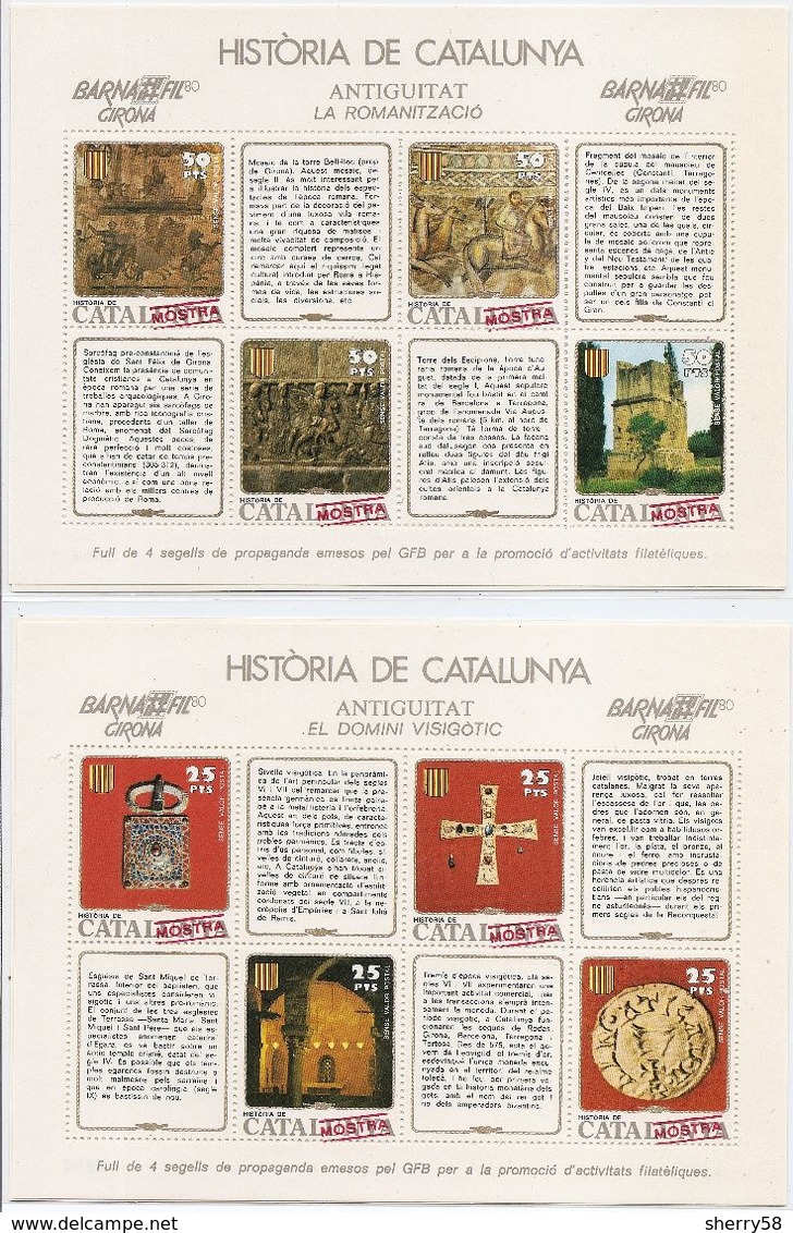 1980- 4 HOJITAS DENTADAS DE HISTÒRIA  DE CATALUNYA - DIA DEL SEGELL 79 Y BARNAFIL 80 GIRONA - VER FOTOS - - Variedades & Curiosidades