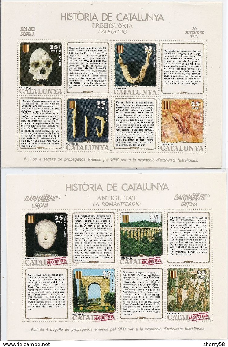 1980- 4 HOJITAS DENTADAS DE HISTÒRIA  DE CATALUNYA - DIA DEL SEGELL 79 Y BARNAFIL 80 GIRONA - VER FOTOS - - Variedades & Curiosidades