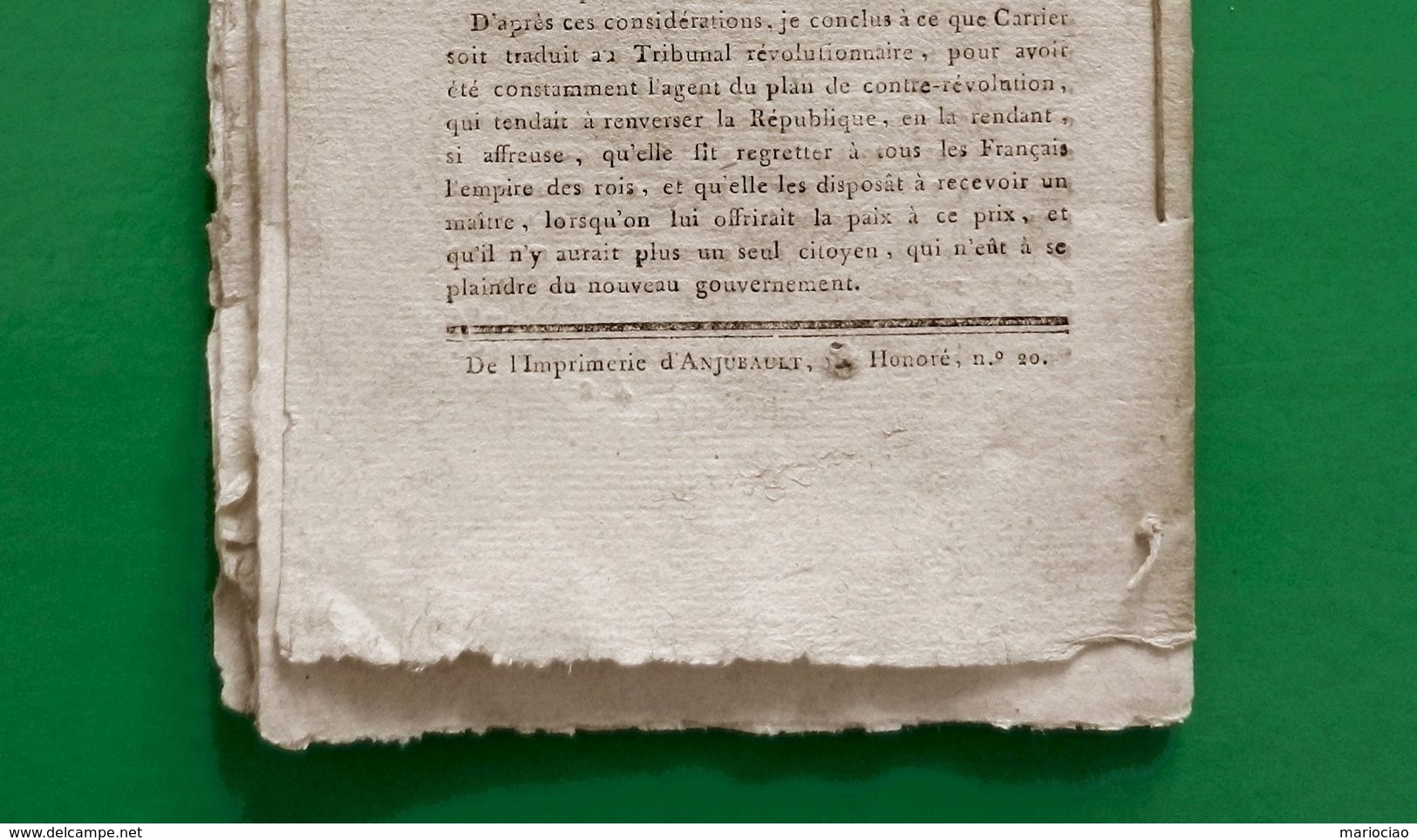 D-FR Révolution 1794 LA TERREUR - LES NOYADES DE NANTES  Motifs De L’acte D’accusation Contre Carrier, Par Dupuis - Documents Historiques