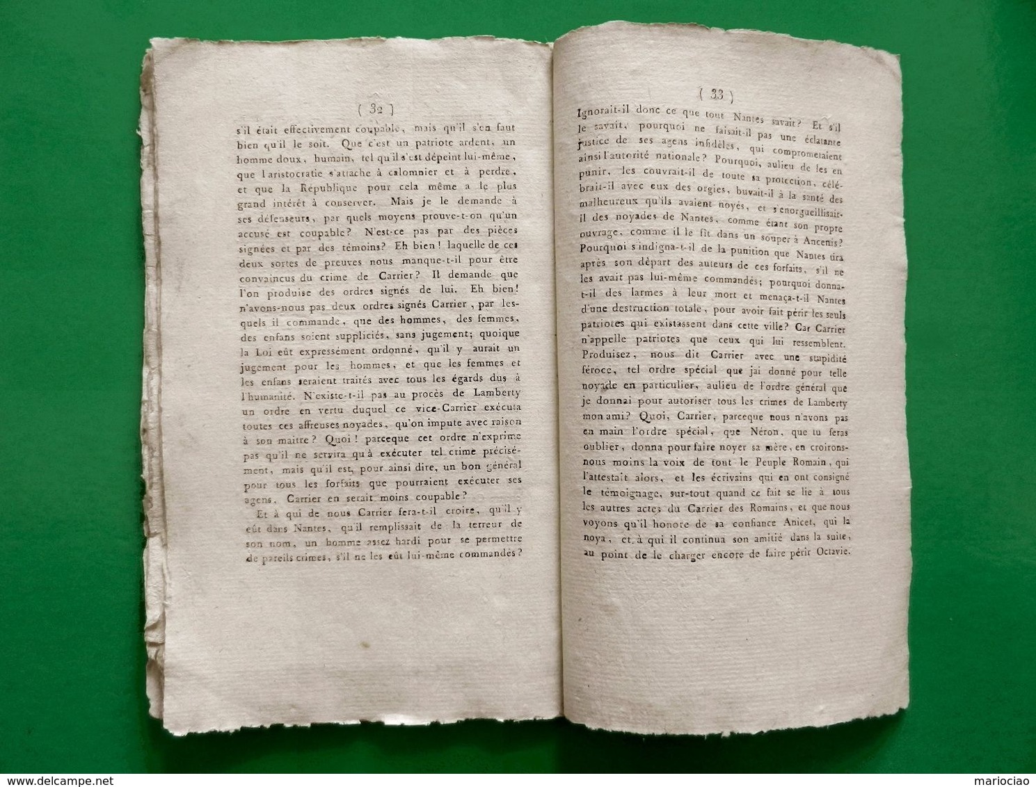 D-FR Révolution 1794 LA TERREUR - LES NOYADES DE NANTES  Motifs De L’acte D’accusation Contre Carrier, Par Dupuis - Documents Historiques