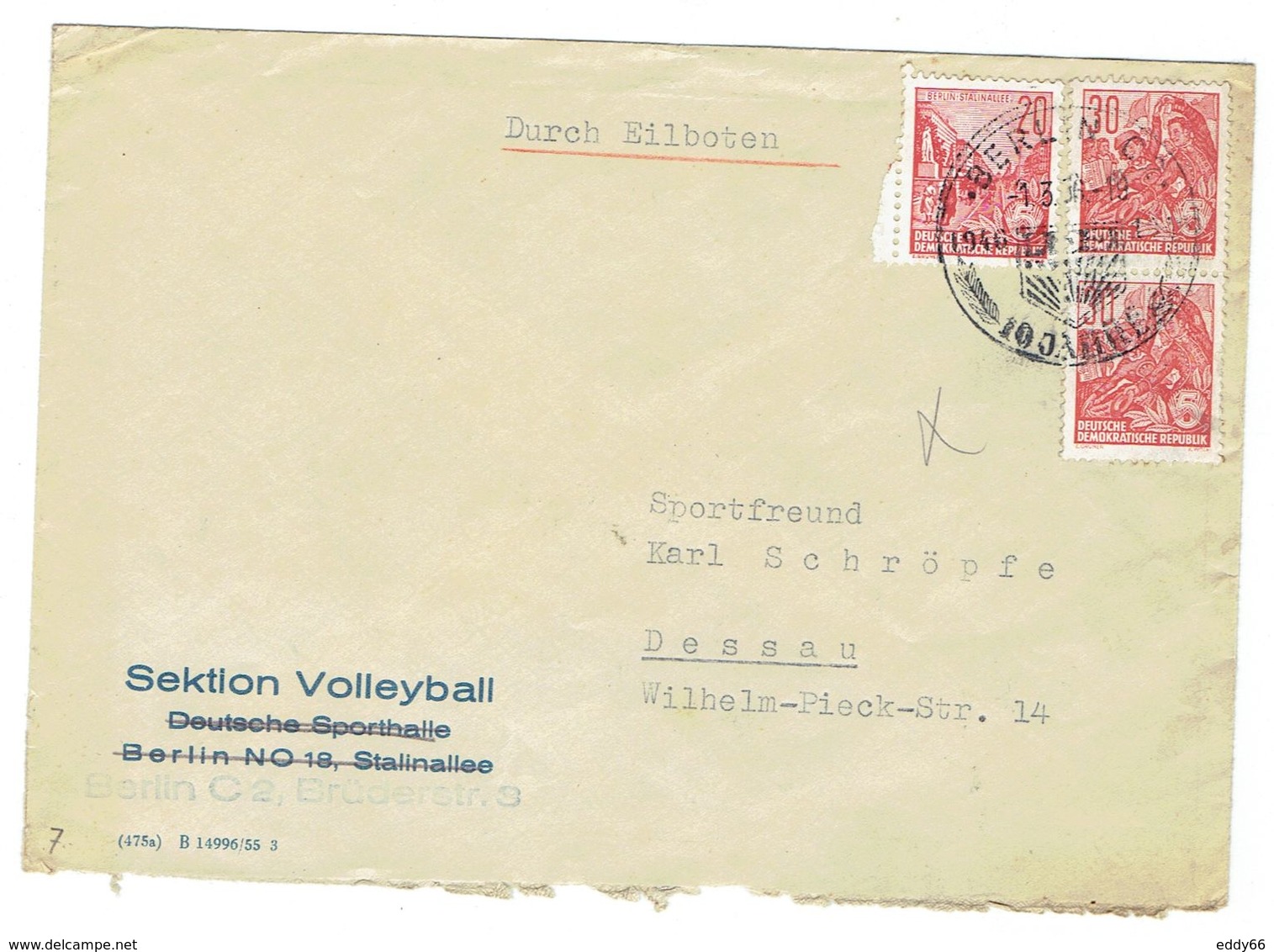 DDR Brief Mit Mi.Nr.416,455 Sonderstempel Berlin 1.3.56 Nach Dessau - Briefe U. Dokumente