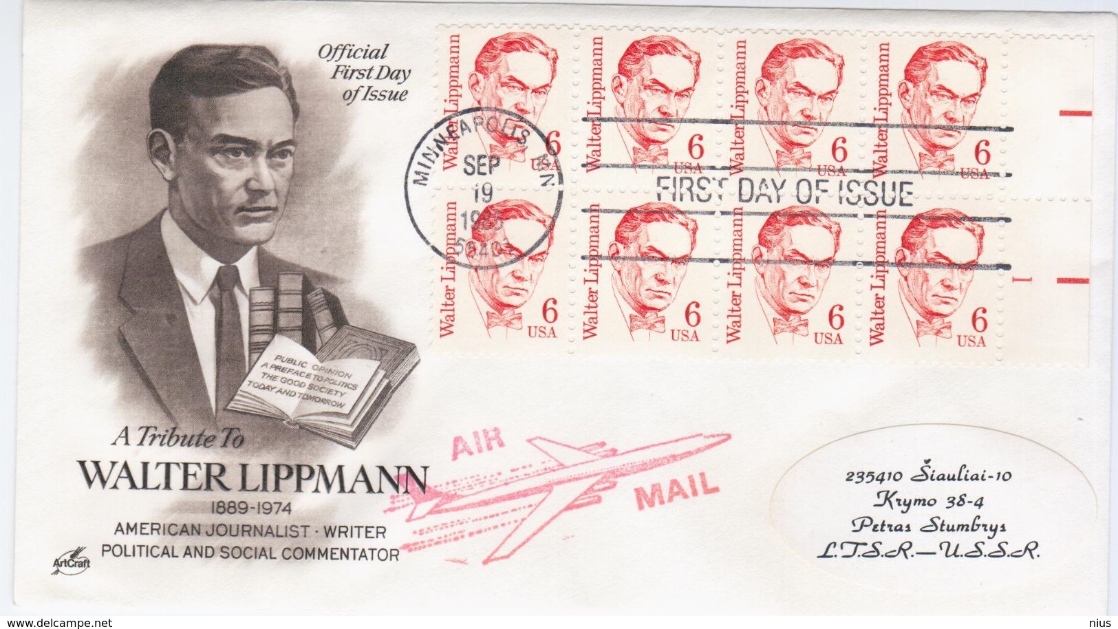 USA United States 1985 FDC Walter Lippmann, Journalist Writer, Canceled In Minneapolis - 1981-1990