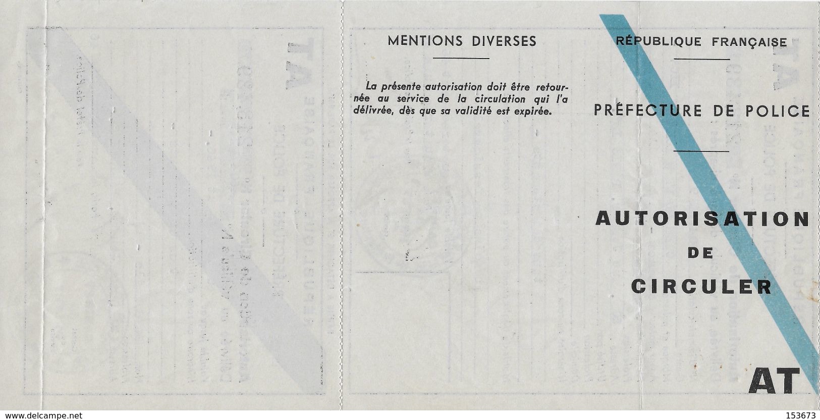 Autorisation De Circuler Juin 1946 Pour Véhicule CHENARD Et WALKER. Origine Préfecture Police Paris - Other & Unclassified