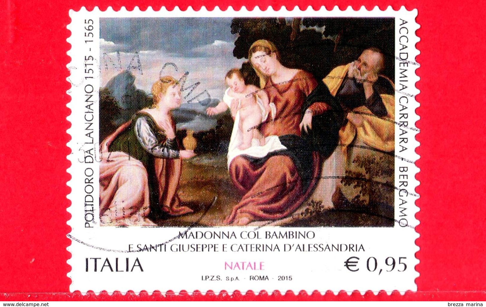 ITALIA - Usato - 2015 - Natale - Madonna Col Bambino E Santi Giuseppe E Caterina D'Alessandria - 0,95 - 2011-20: Usati