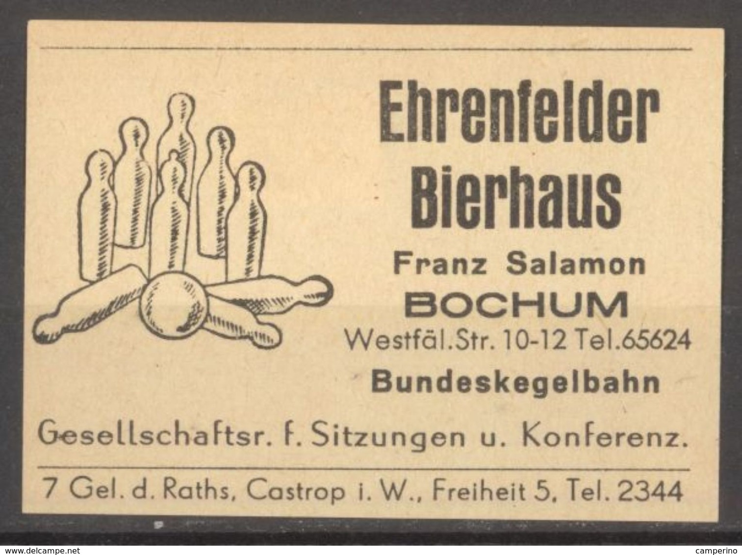 Bochum Ehrenfelder Bierhaus Etiquette Allumettes Matchbox Label Germany Allemagne - Matchbox Labels