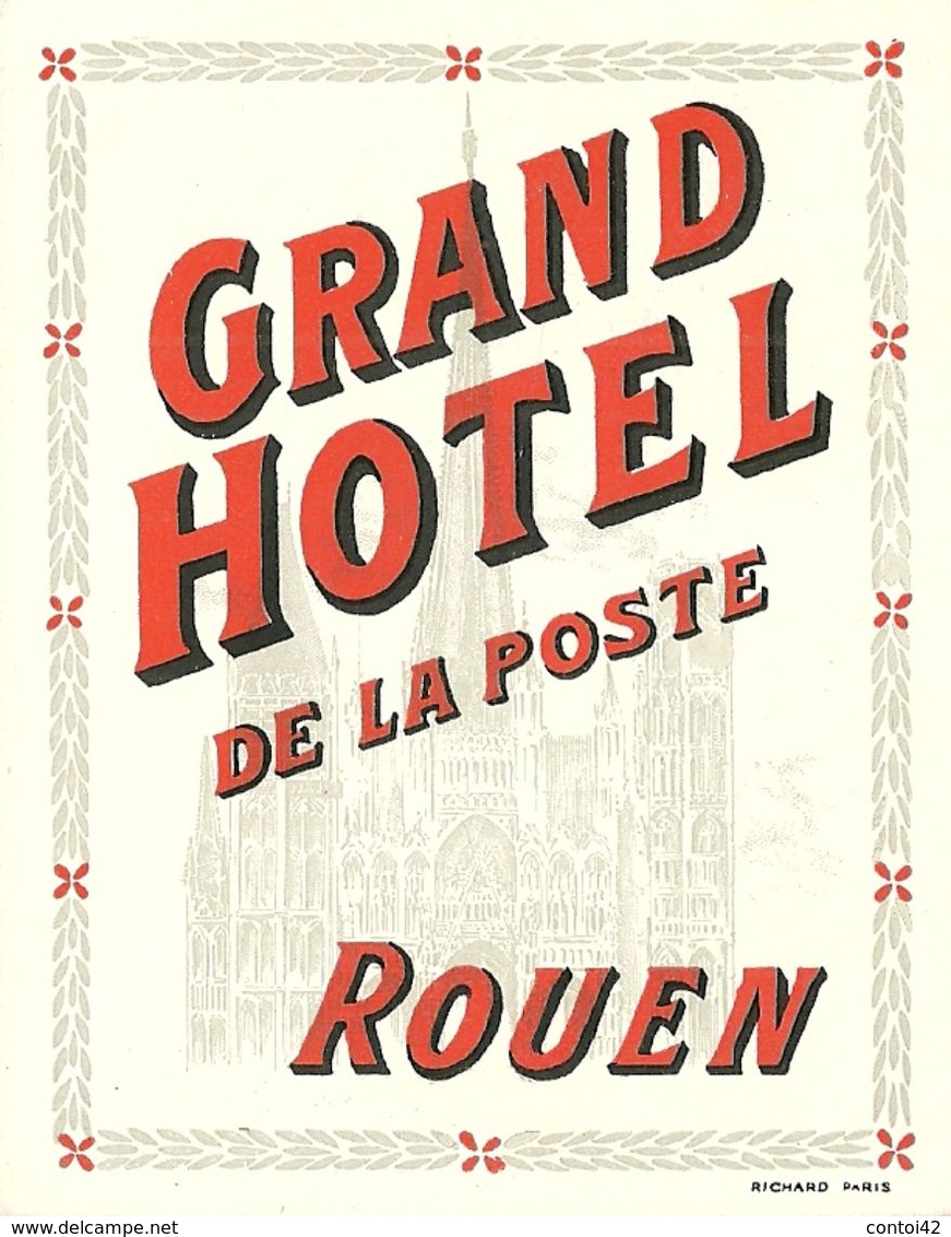 76 ROUEN ETIQUETTE ANCIENNE PUBLICITE GRAND HOTEL DE LA POSTE SEINE MARITIME - Collections