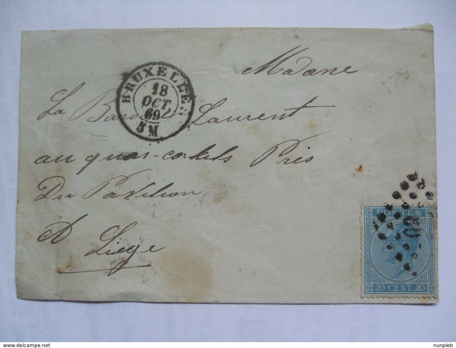 BELGIUM - 1869 Cover - Bruxelles To Liege - 1865-1866 Profil Gauche