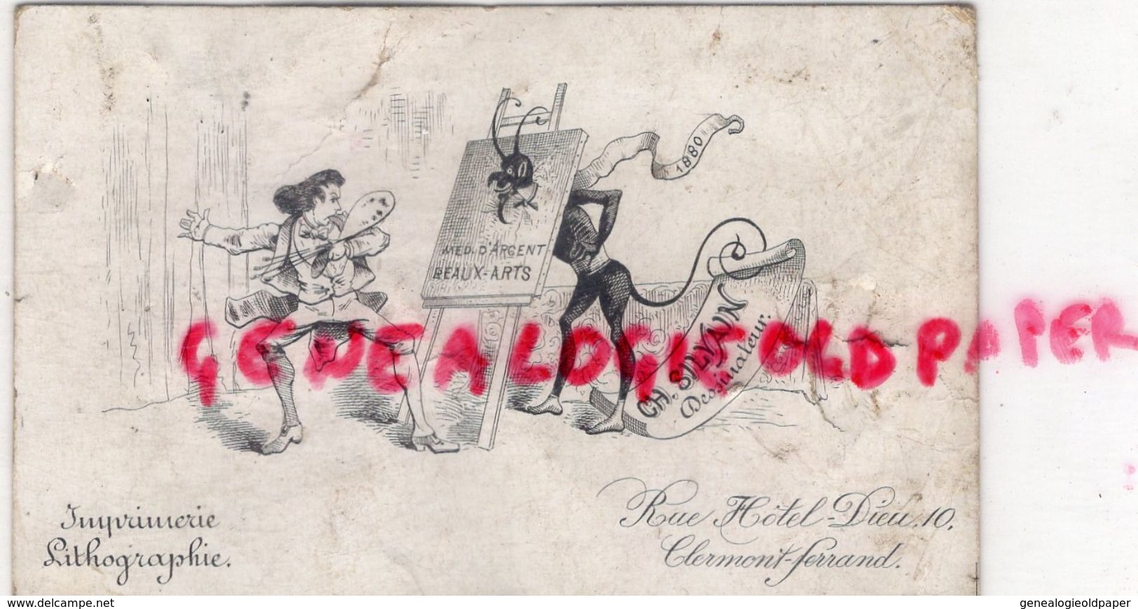 63- CLERMONT FERRAND- RARE CARTE 1880- IMPRIMERIE LITHOGRAPHIE CH. SYLVAIN-DESSINATEUR- 10 RUE HOTEL DIEU-DIABLE - Druck & Papierwaren